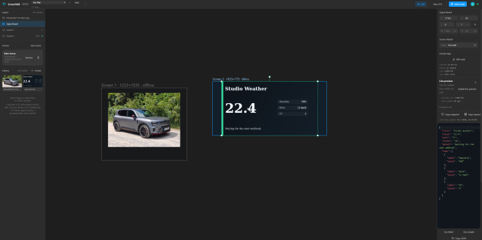 Die Benutzeroberfläche von Screenwall - einer unserer Bildschirme ist aktuell deaktiviert. (Screenshot: Tobias Költzsch/Golem)